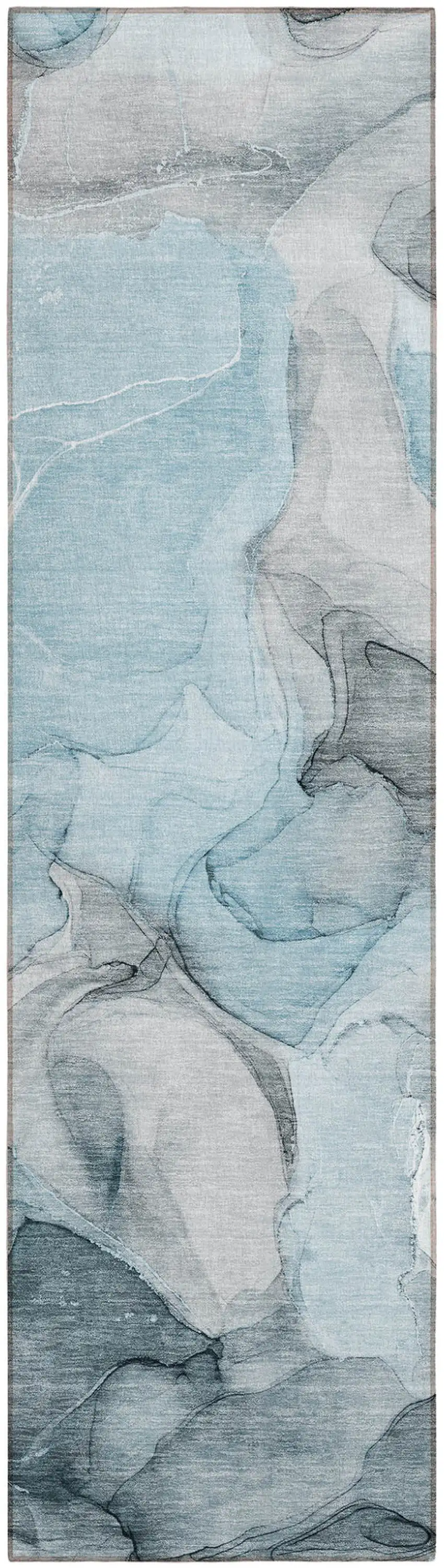 8' Runner Teal Abstract Washable Non Skid Indoor Outdoor Runner Rug Photo 2