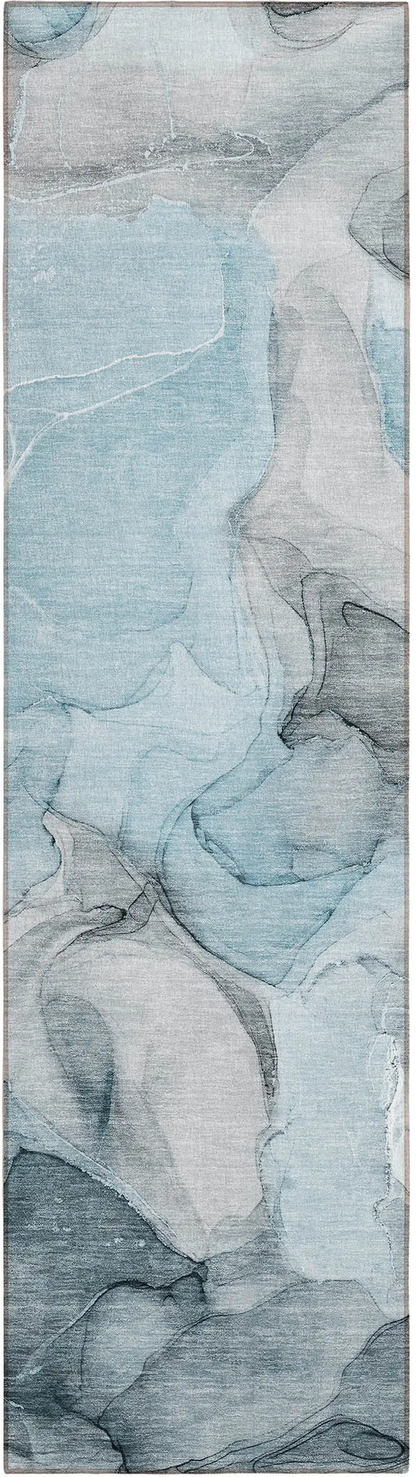 8' Runner Teal Abstract Washable Non Skid Indoor Outdoor Runner Rug Photo 2