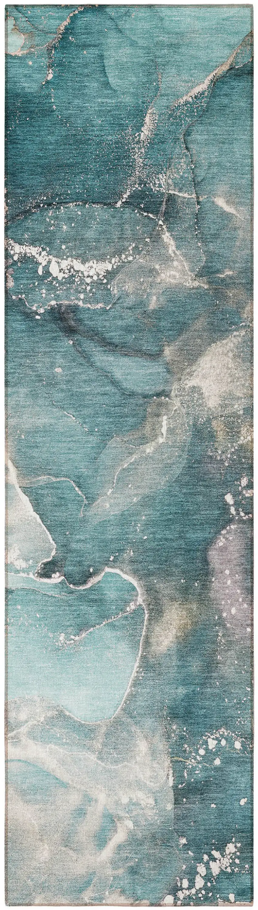 8' Runner Teal Abstract Washable Non Skid Indoor Outdoor Runner Rug Photo 5