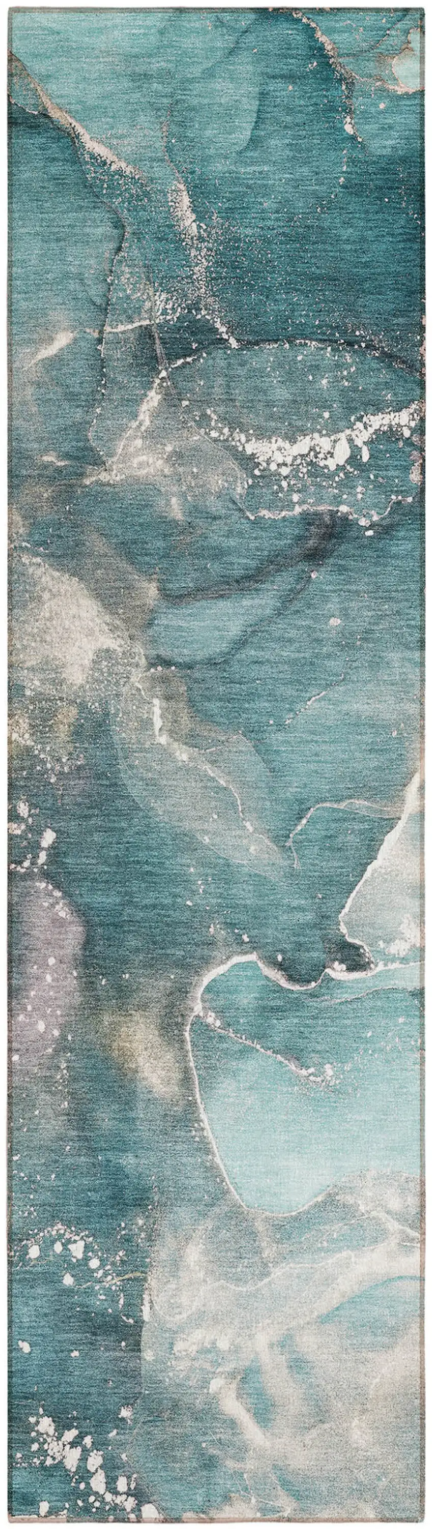 8' Runner Teal Abstract Washable Non Skid Indoor Outdoor Runner Rug Photo 2
