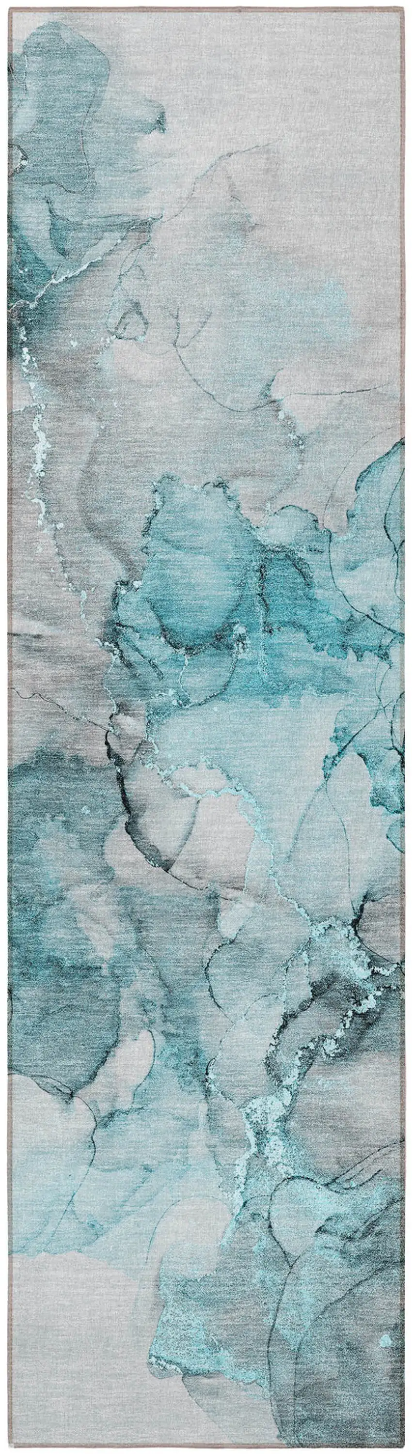8' Runner Teal Abstract Washable Non Skid Indoor Outdoor Runner Rug Photo 5