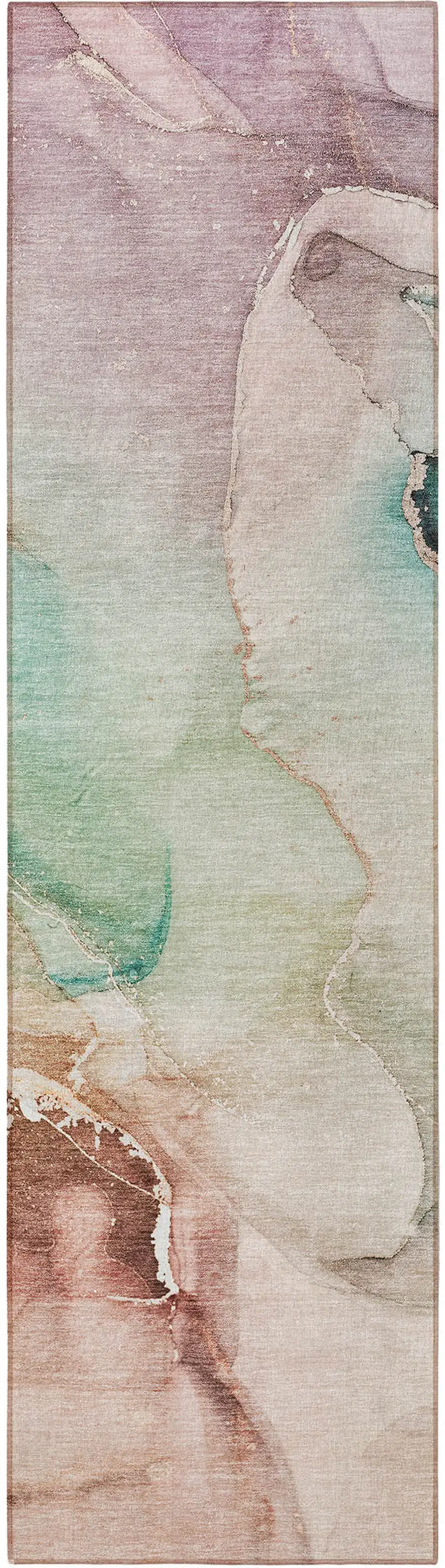 8' Runner Teal Abstract Washable Non Skid Indoor Outdoor Runner Rug Photo 4