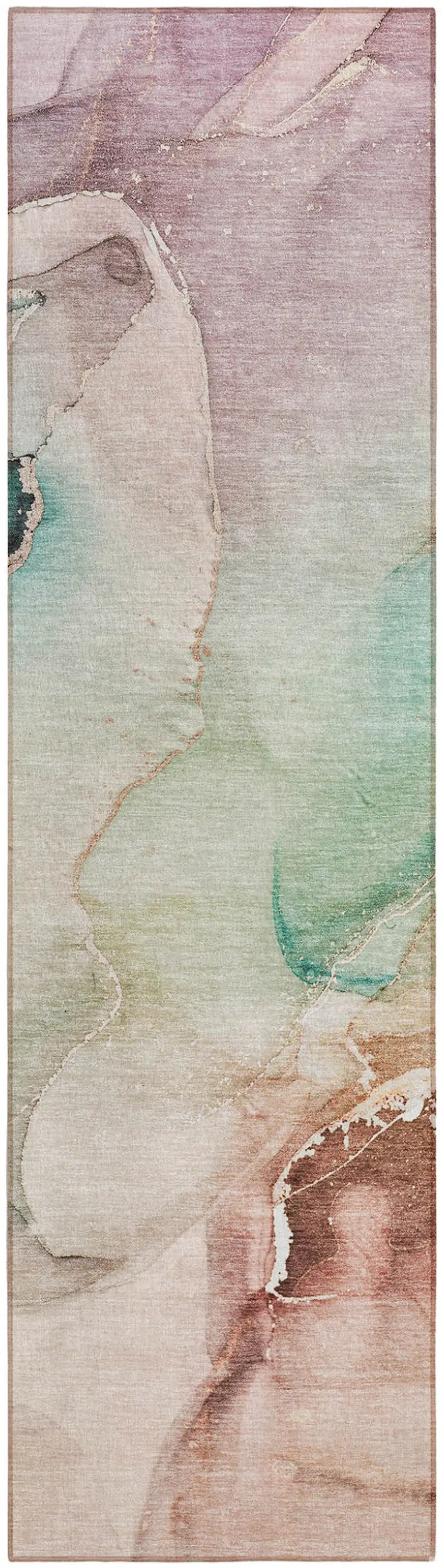 8' Runner Teal Abstract Washable Non Skid Indoor Outdoor Runner Rug Photo 2