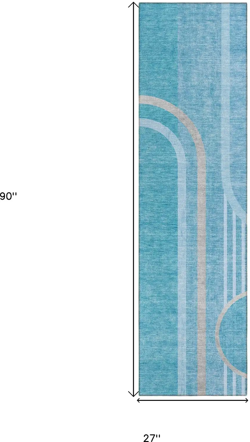 8' Runner Teal Abstract Washable Non Skid Indoor Outdoor Runner Rug Photo 8