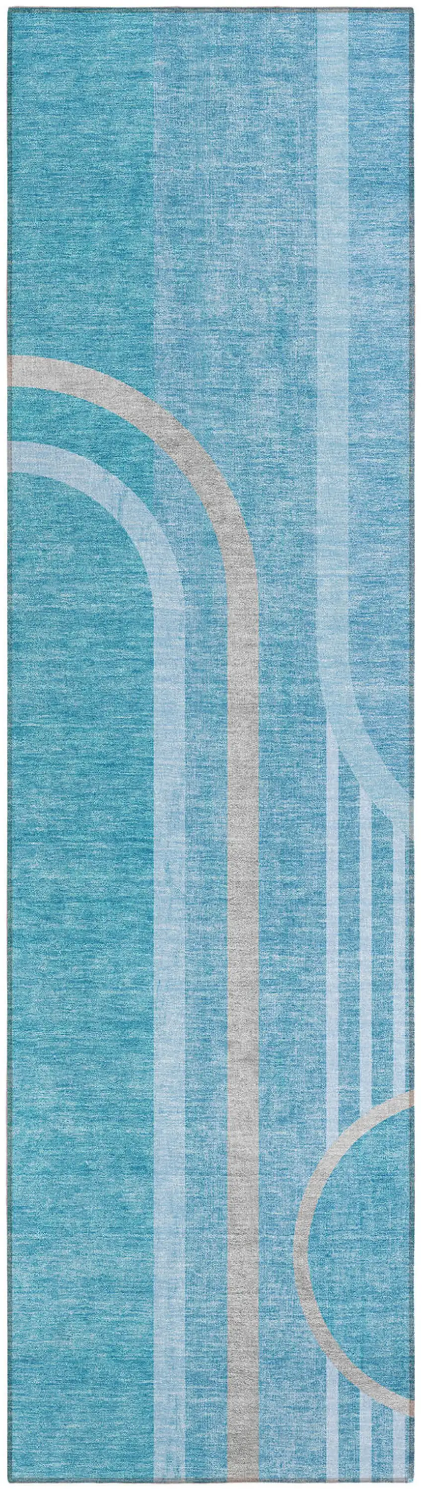 Teal Abstract Washable Indoor Outdoor Runner Rug Photo 2
