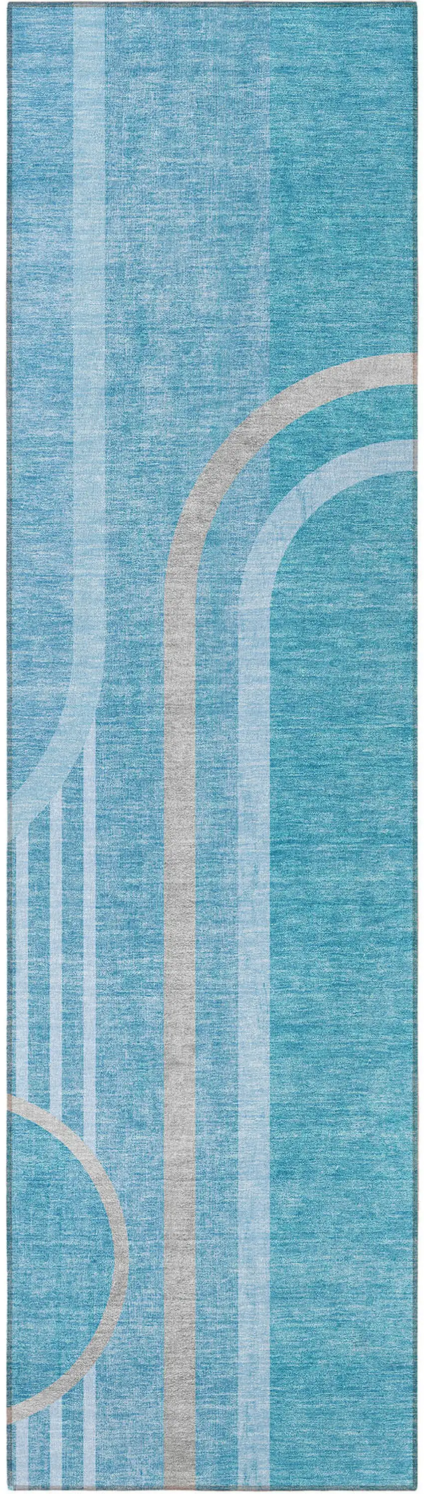 8' Runner Teal Abstract Washable Non Skid Indoor Outdoor Runner Rug Photo 2