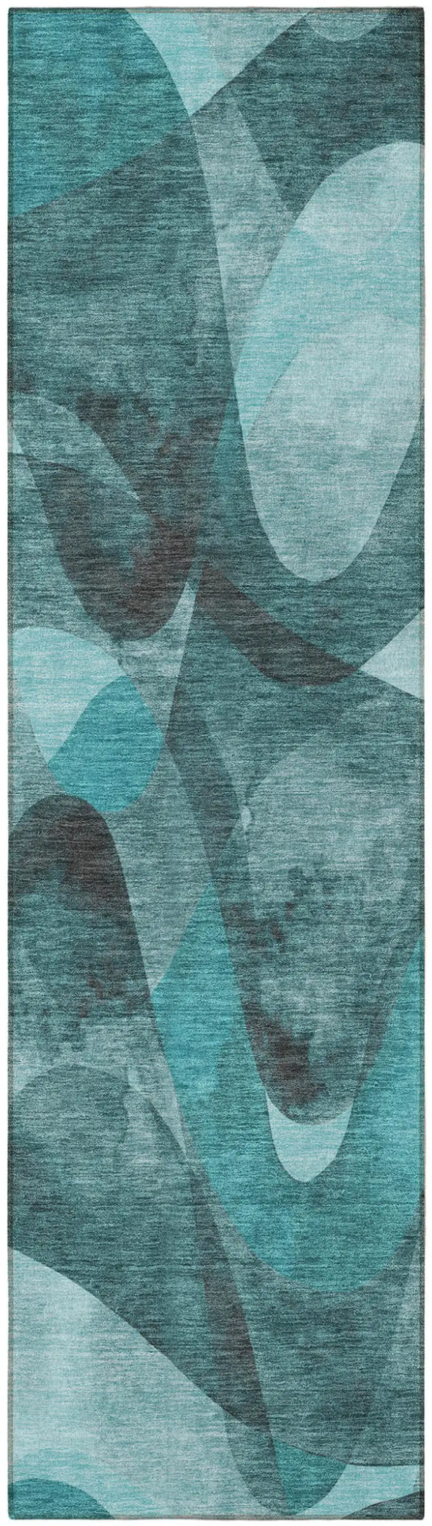 Teal Abstract Washable Non Skid Indoor Outdoor Runner Rug Photo 4