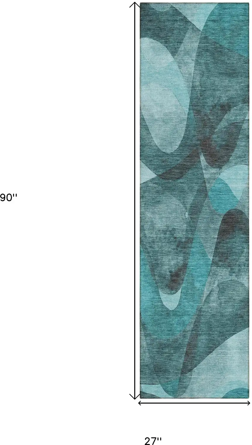 8' Runner Teal Abstract Washable Non Skid Indoor Outdoor Runner Rug Photo 3