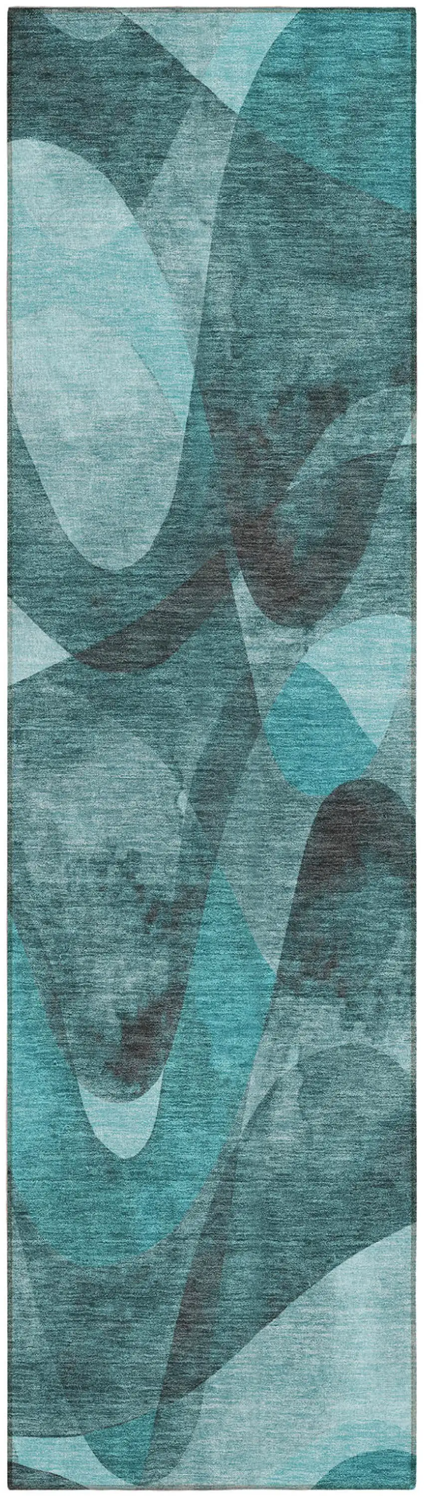 8' Runner Teal Abstract Washable Non Skid Indoor Outdoor Runner Rug Photo 2