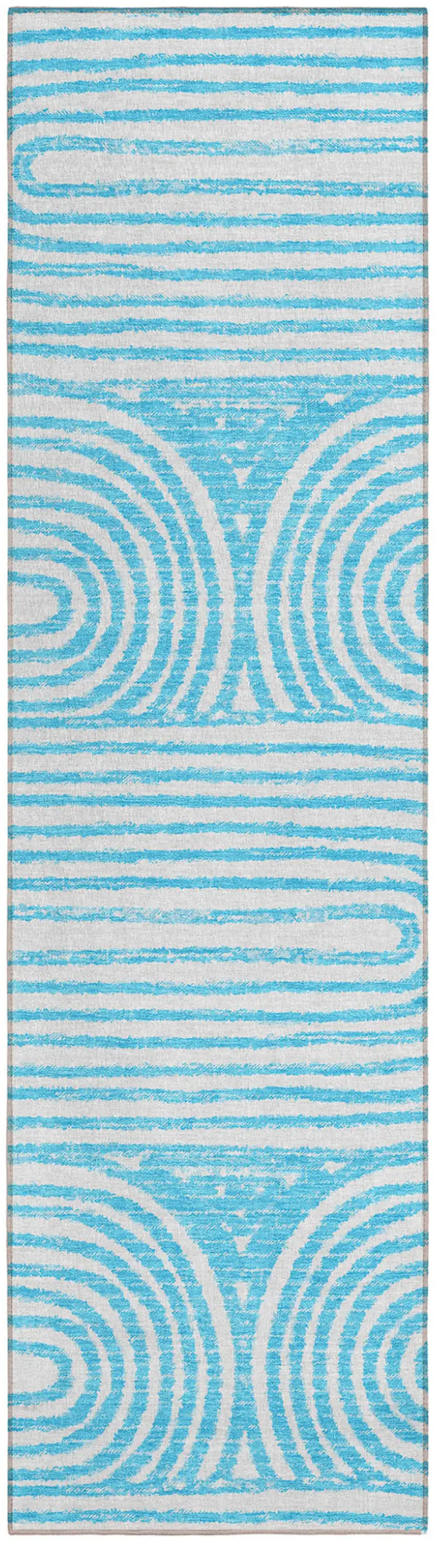 Teal and White Abstract Washable Non Skid Indoor Outdoor Area Rug Photo 2