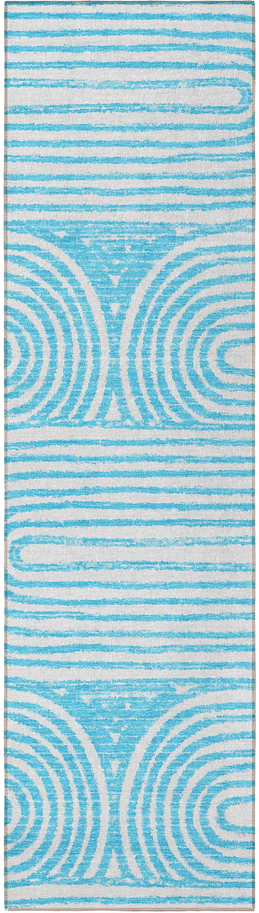 8' Runner Teal Abstract Washable Non Skid Indoor Outdoor Runner Rug Photo 2