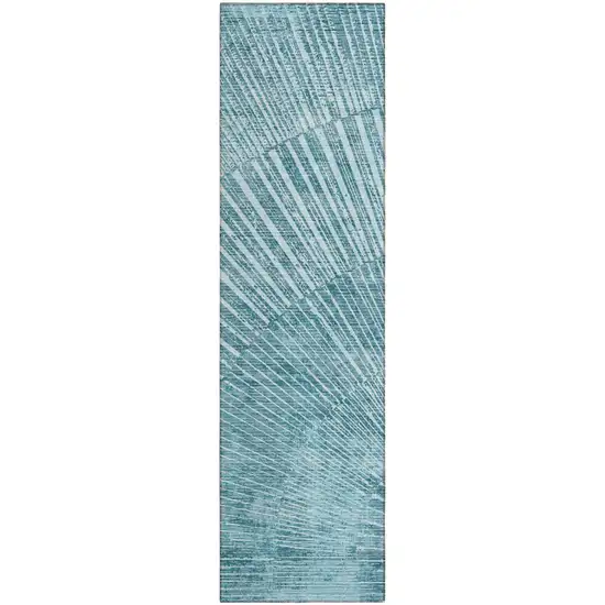 Teal Abstract Washable Non Skid Indoor Outdoor Runner Rug Photo 2