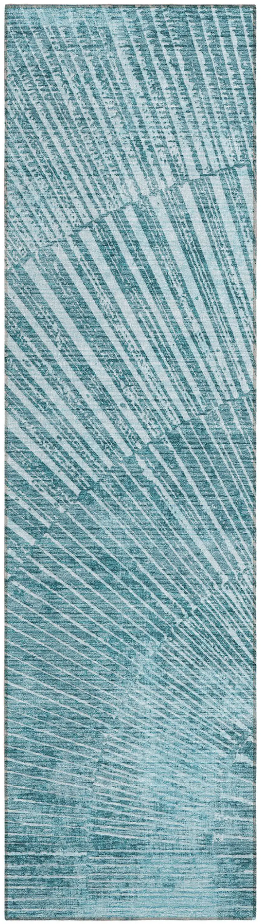Teal Abstract Washable Non Skid Indoor Outdoor Runner Rug Photo 2