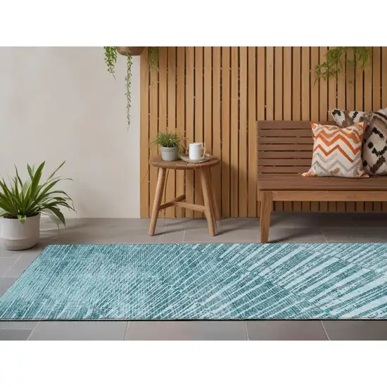 Teal Abstract Washable Non Skid Indoor Outdoor Runner Rug Photo 1