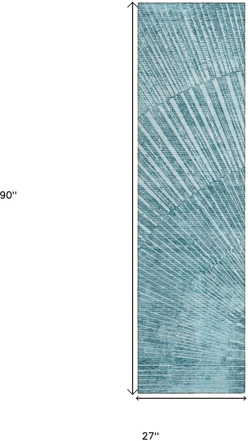 8' Runner Teal Abstract Washable Non Skid Indoor Outdoor Runner Rug Photo 3