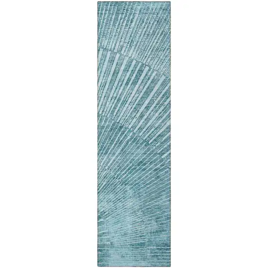 Teal Abstract Washable Non Skid Indoor Outdoor Runner Rug Photo 4