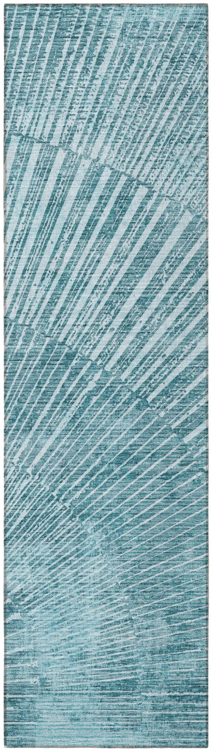 Teal Abstract Washable Non Skid Indoor Outdoor Runner Rug Photo 4