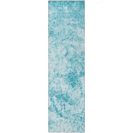 Teal Abstract Washable Non Skid Indoor Outdoor Runner Rug Photo 5