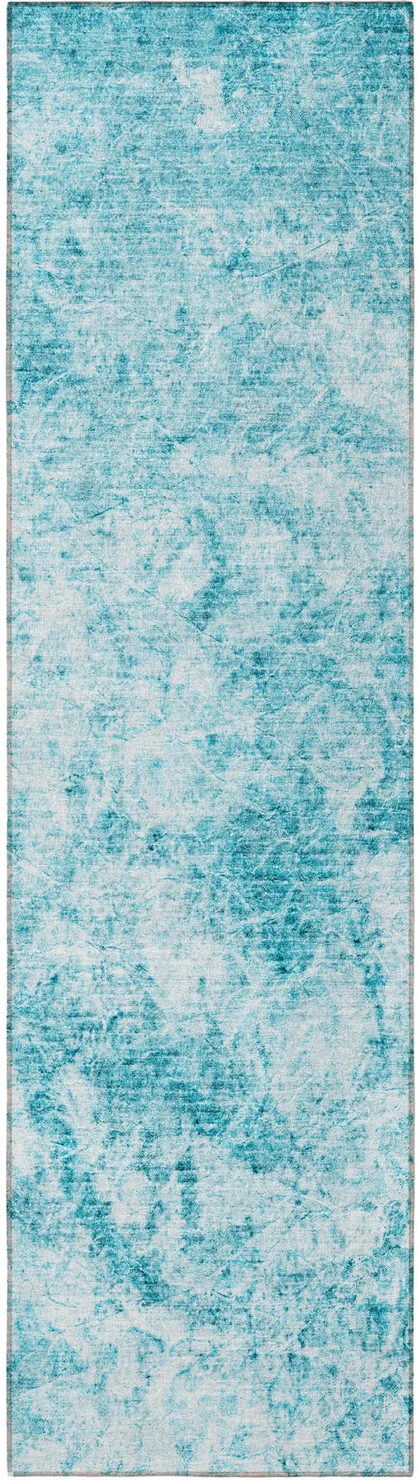 Teal Abstract Washable Non Skid Indoor Outdoor Runner Rug Photo 5