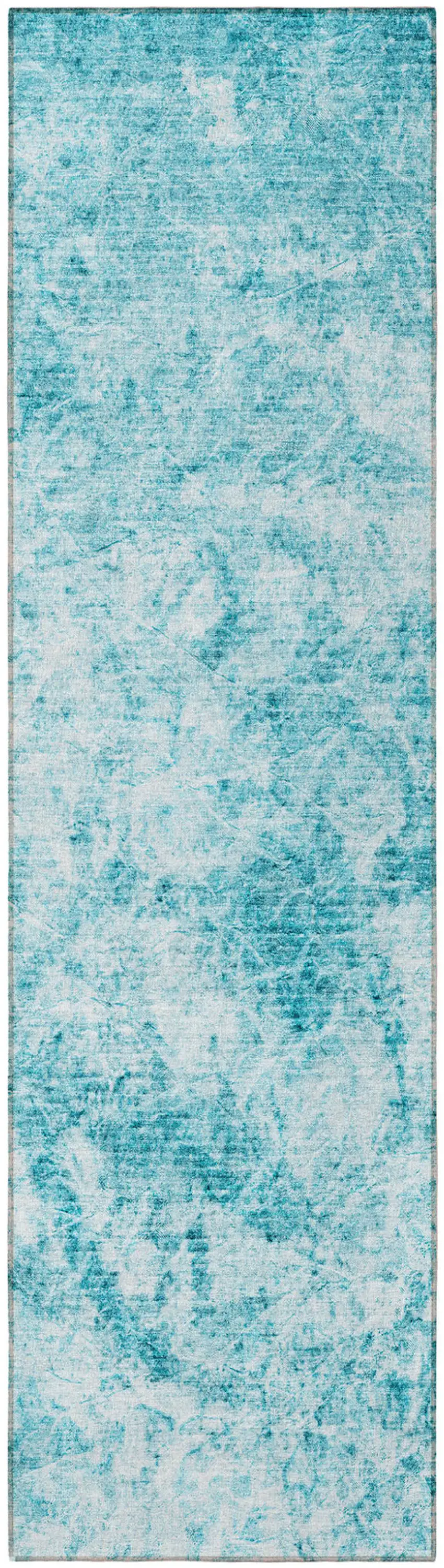 Teal Abstract Washable Non Skid Indoor Outdoor Runner Rug Photo 4