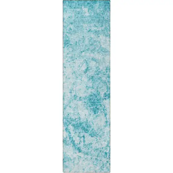 Teal Abstract Washable Non Skid Indoor Outdoor Runner Rug Photo 4