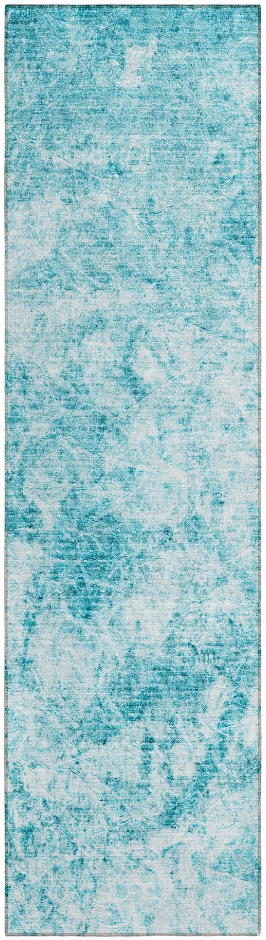8' Runner Teal Abstract Washable Non Skid Indoor Outdoor Runner Rug Photo 2