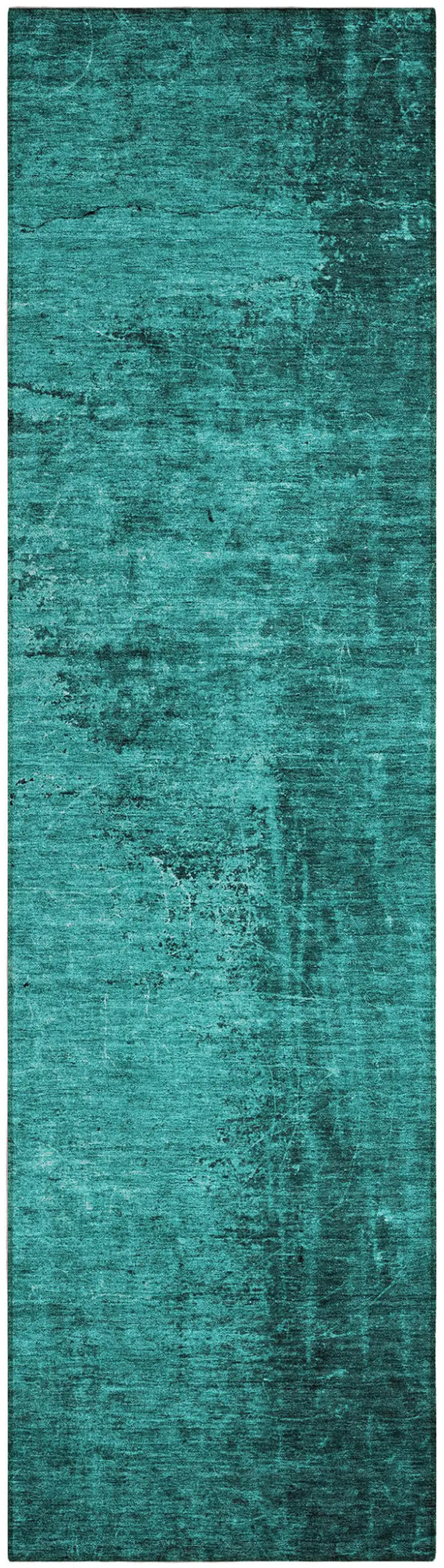 Teal Abstract Washable Non Skid Indoor Outdoor Runner Rug Photo 2