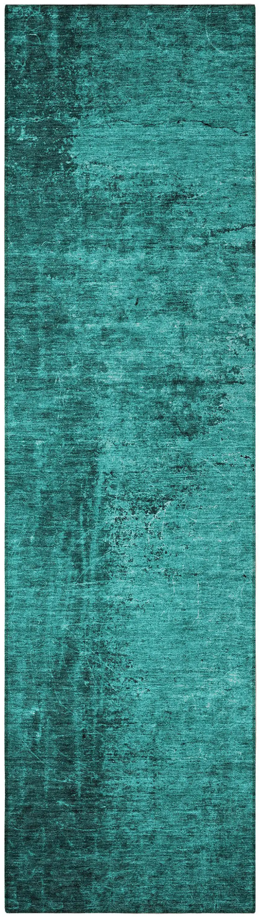 Teal Abstract Washable Non Skid Indoor Outdoor Runner Rug Photo 5