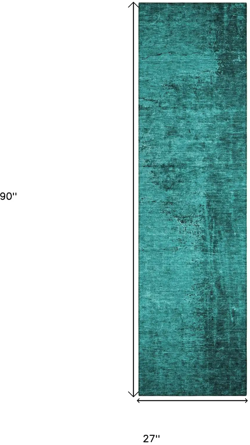 Teal Abstract Washable Non Skid Indoor Outdoor Runner Rug Photo 3