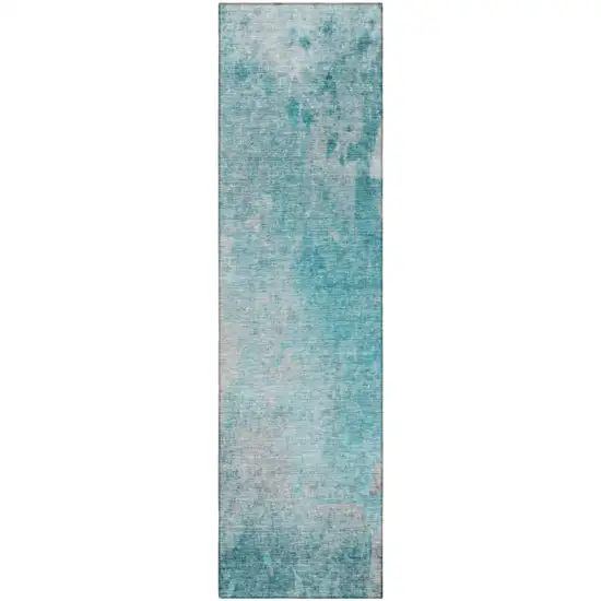 8' Runner Teal Abstract Washable Non Skid Indoor Outdoor Runner Rug Photo 4