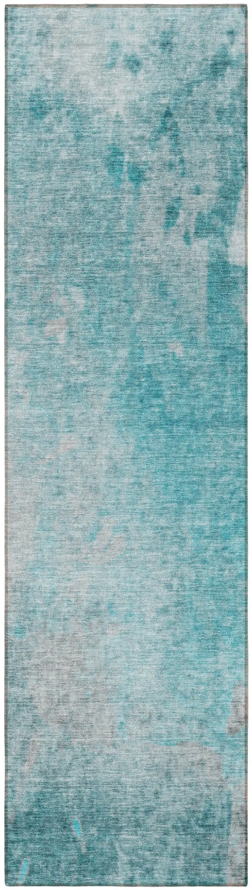 8' Runner Teal Abstract Washable Non Skid Indoor Outdoor Runner Rug Photo 4