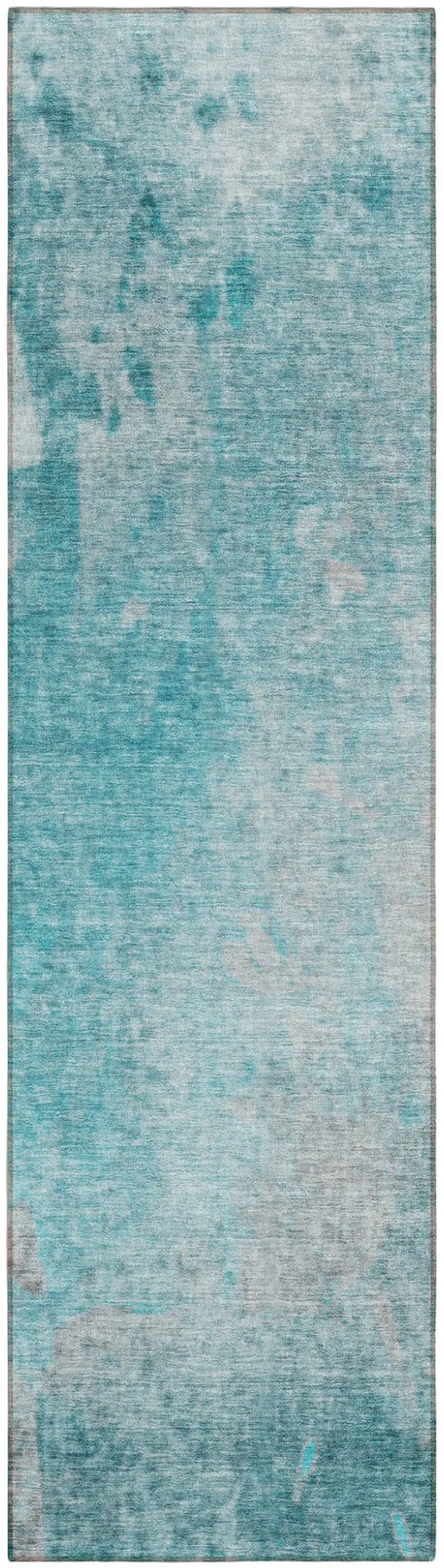 8' Runner Teal Abstract Washable Non Skid Indoor Outdoor Runner Rug Photo 2