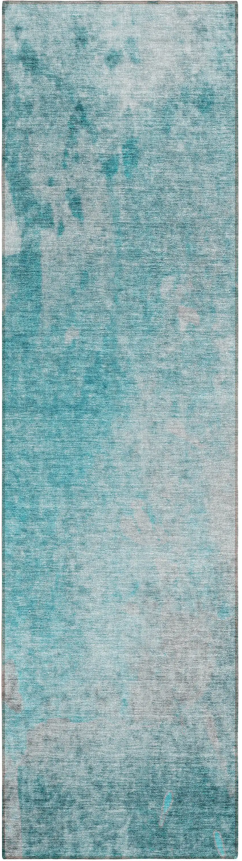 8' Runner Teal Abstract Washable Non Skid Indoor Outdoor Runner Rug Photo 2