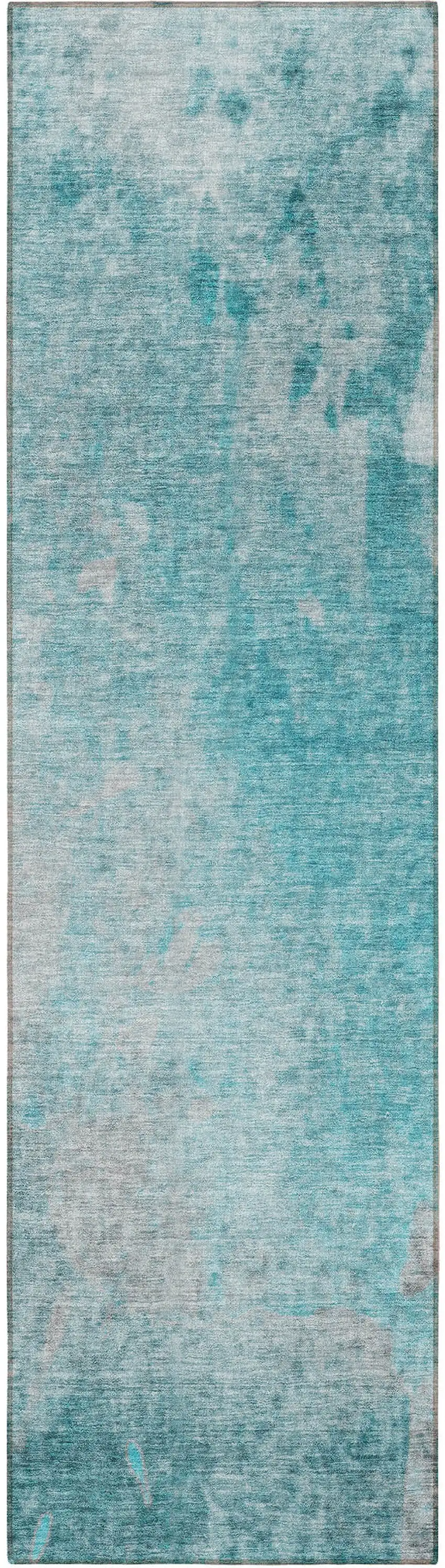 8' Runner Teal Abstract Washable Non Skid Indoor Outdoor Runner Rug Photo 5