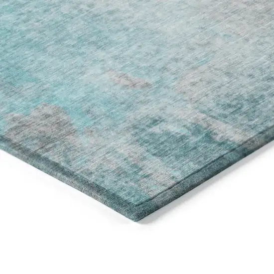 Teal Abstract Washable Non Skid Indoor Outdoor Runner Rug Photo 7