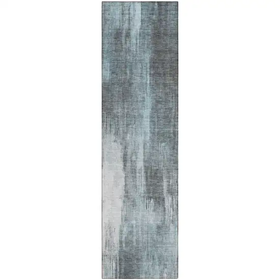 Teal Abstract Washable Non Skid Indoor Outdoor Runner Rug Photo 2