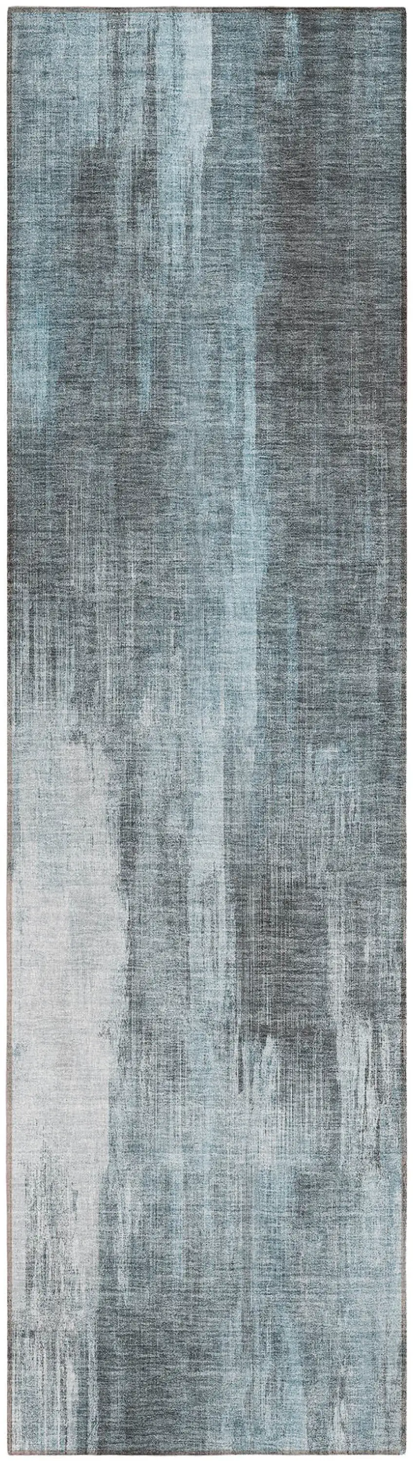 Teal Abstract Washable Non Skid Indoor Outdoor Runner Rug Photo 2