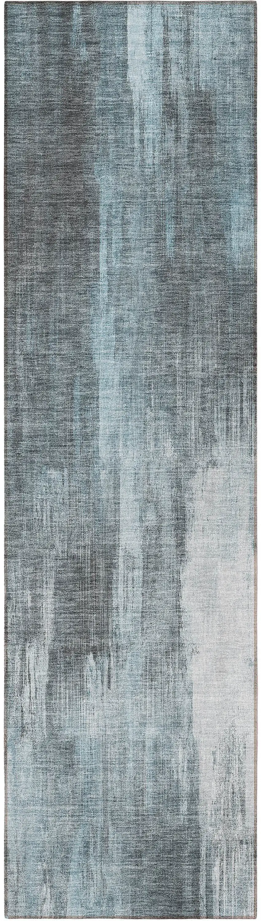 8' Runner Teal Abstract Washable Non Skid Indoor Outdoor Runner Rug Photo 5