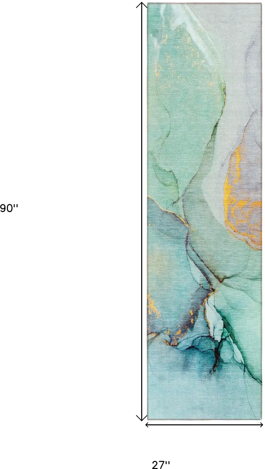 8' Runner Teal Abstract Washable Non Skid Indoor Outdoor Runner Rug Photo 3