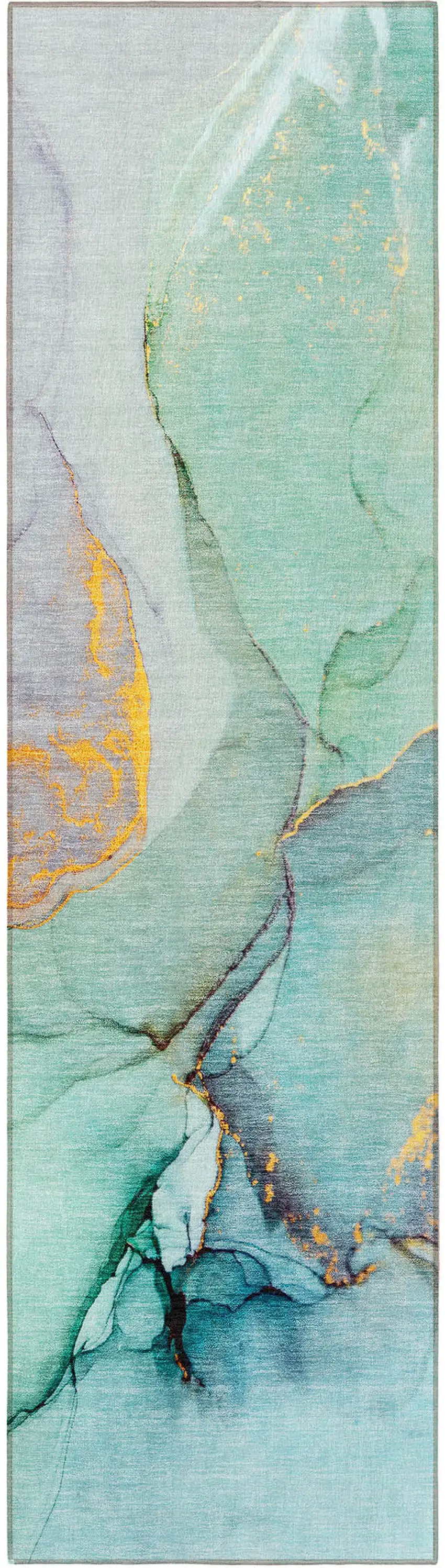 8' Runner Teal Abstract Washable Non Skid Indoor Outdoor Runner Rug Photo 4