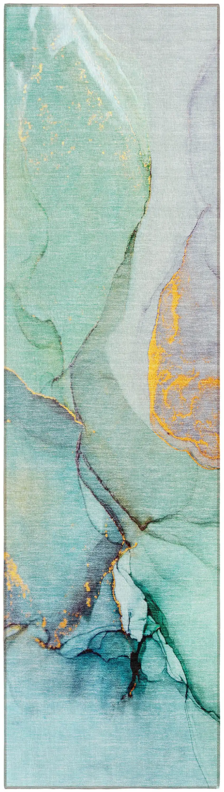 8' Runner Teal Abstract Washable Non Skid Indoor Outdoor Runner Rug Photo 2