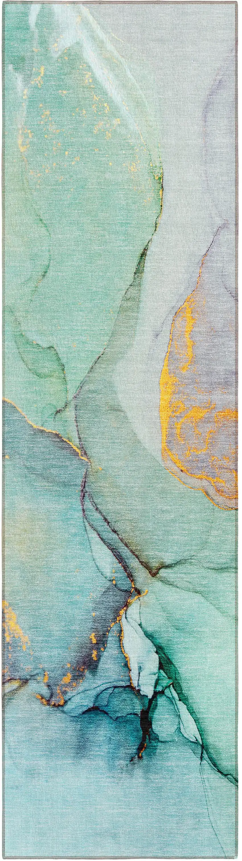 8' Runner Teal Abstract Washable Non Skid Indoor Outdoor Runner Rug Photo 2