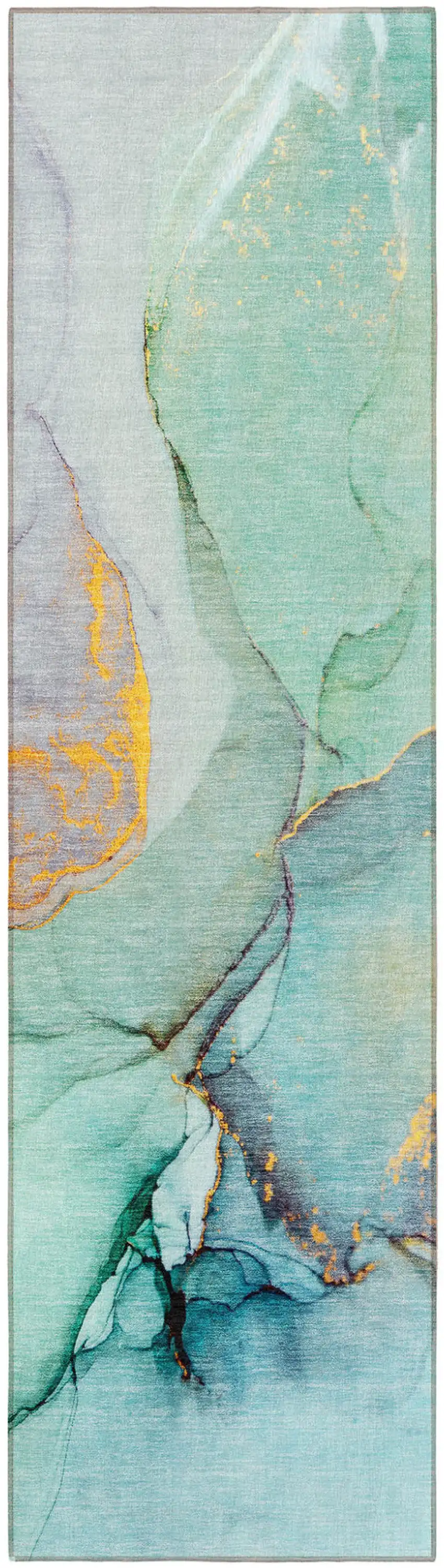 Teal Abstract Washable Non Skid Indoor Outdoor Runner Rug Photo 5