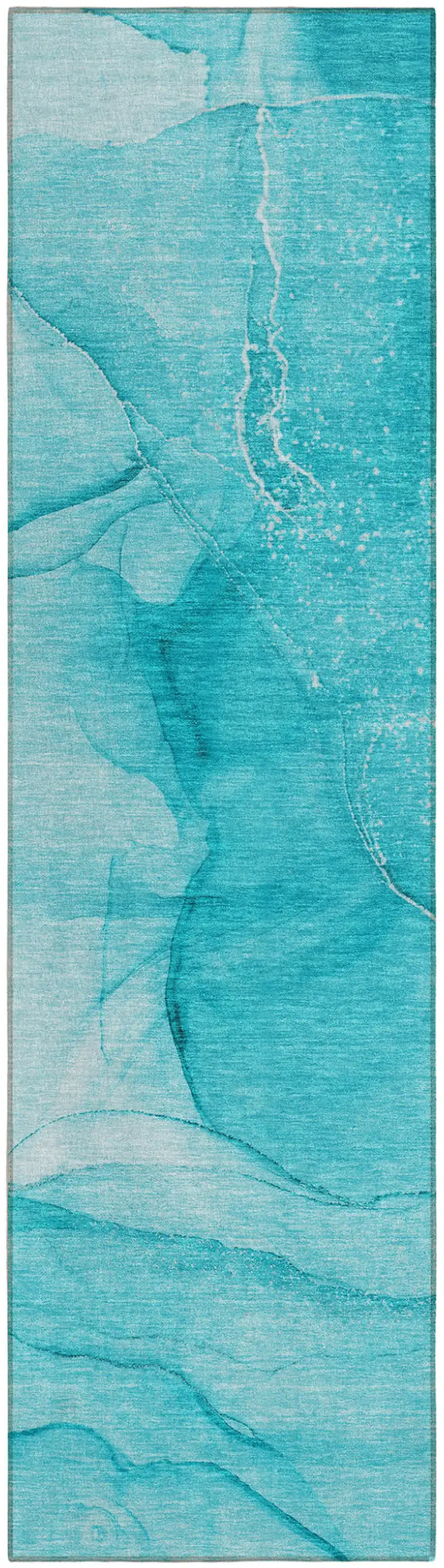 8' Runner Teal Abstract Washable Non Skid Indoor Outdoor Runner Rug Photo 2