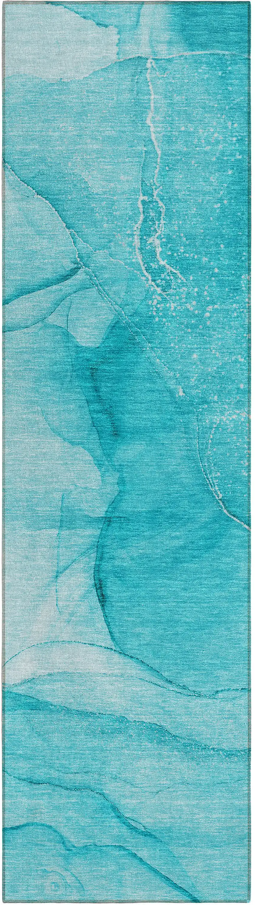 8' Runner Teal Abstract Washable Non Skid Indoor Outdoor Runner Rug Photo 2