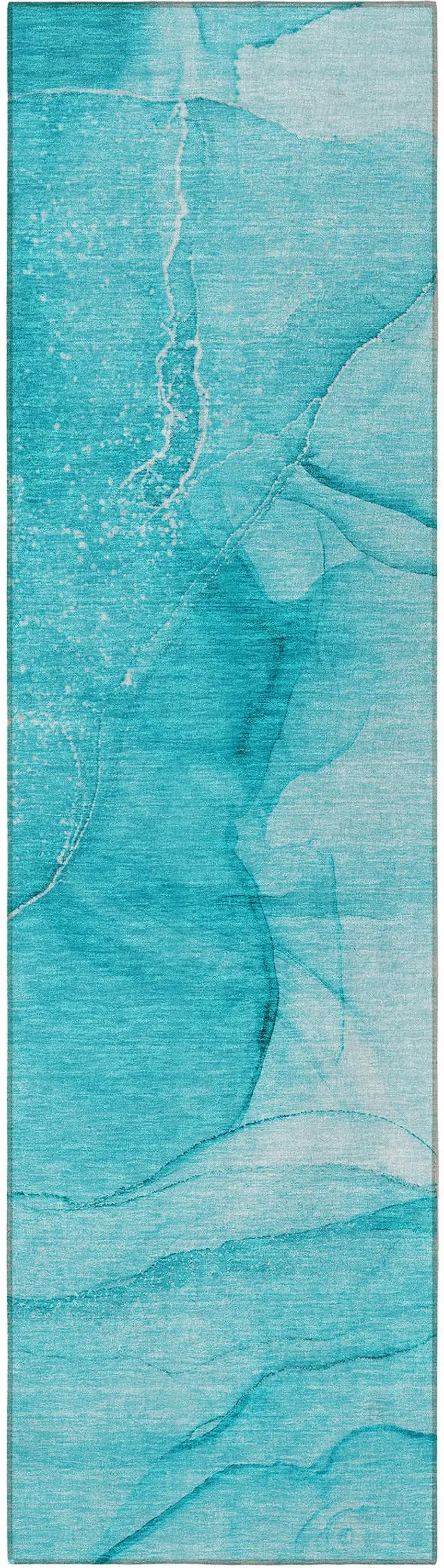 8' Runner Teal Abstract Washable Non Skid Indoor Outdoor Runner Rug Photo 5