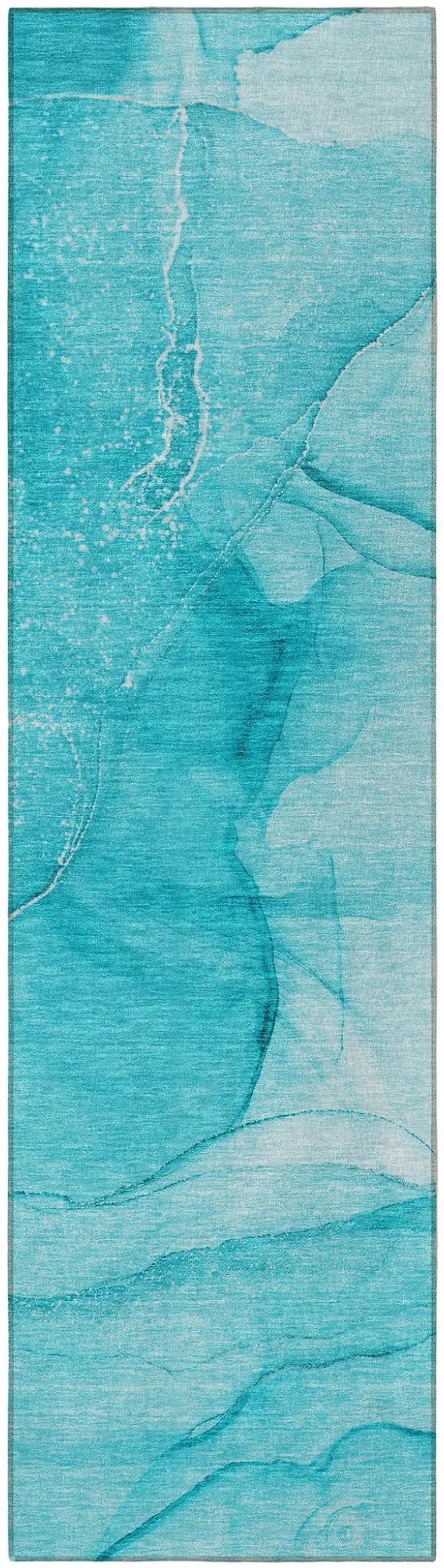 Teal Abstract Washable Non Skid Indoor Outdoor Runner Rug Photo 4