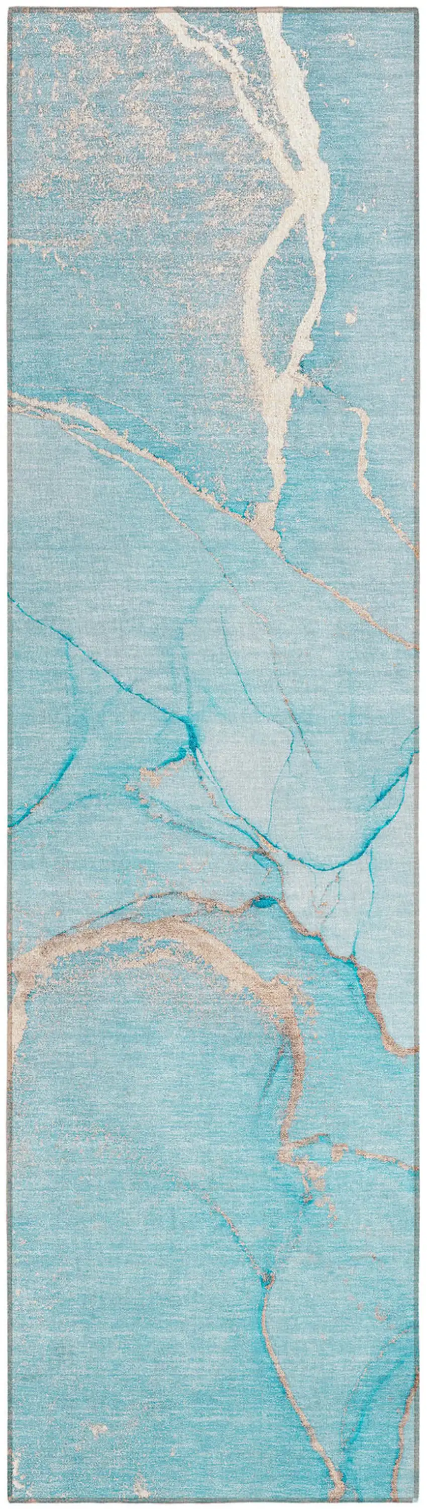 Teal Abstract Washable Non Skid Indoor Outdoor Runner Rug Photo 2