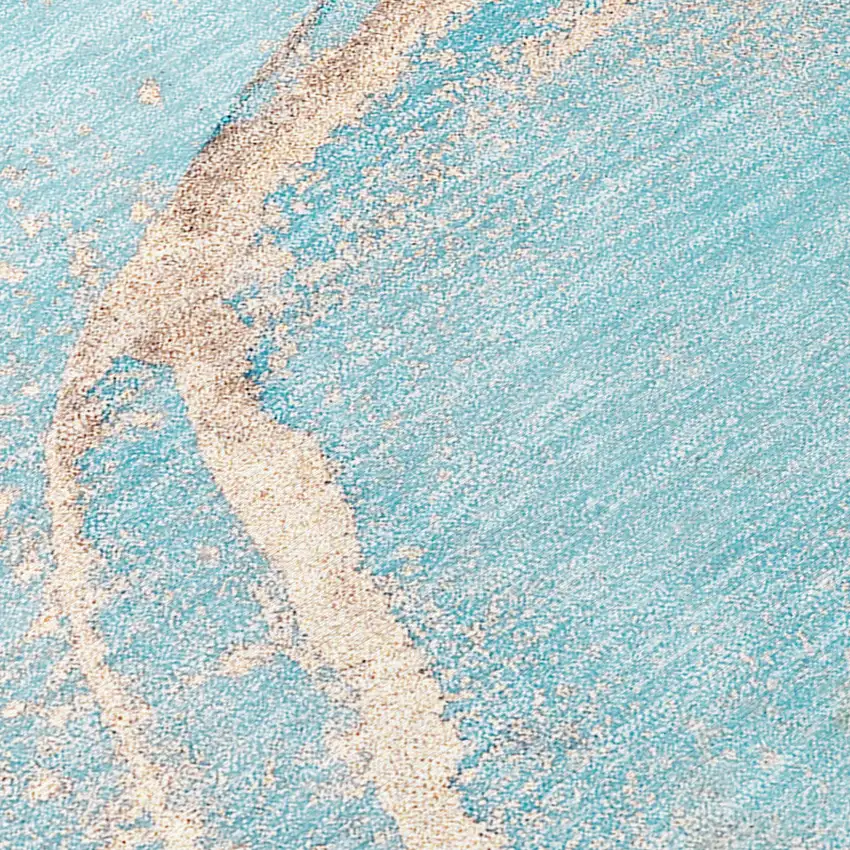 Teal Abstract Washable Non Skid Indoor Outdoor Runner Rug Photo 8