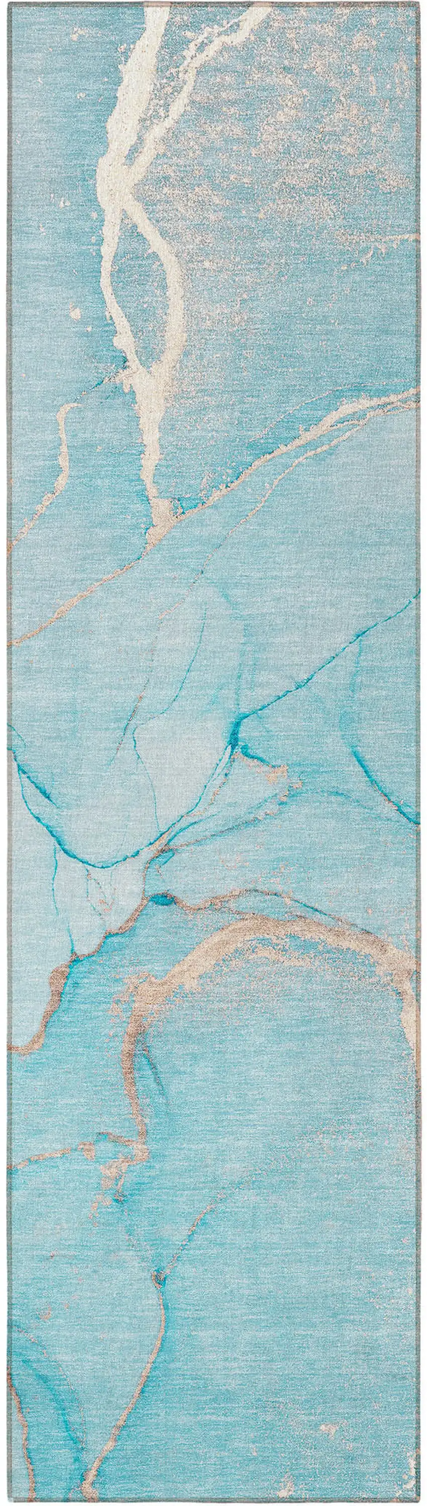 8' Runner Teal Abstract Washable Non Skid Indoor Outdoor Runner Rug Photo 4